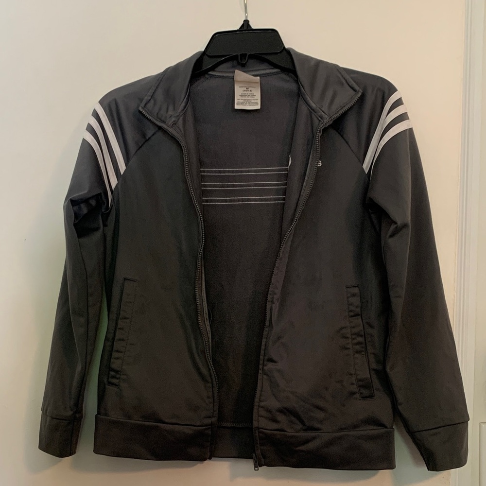 Adidas Gray Athletic Zip-Front Jacket with Stripe Detail